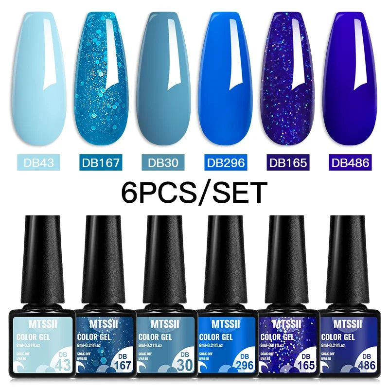 MTSSII 6PCS/Set Sparkly Red Roes Red Gel Nail Polish Shinning Nail Art LED UV Gel Varnish Nail Supplies Manicure Kit for Nails