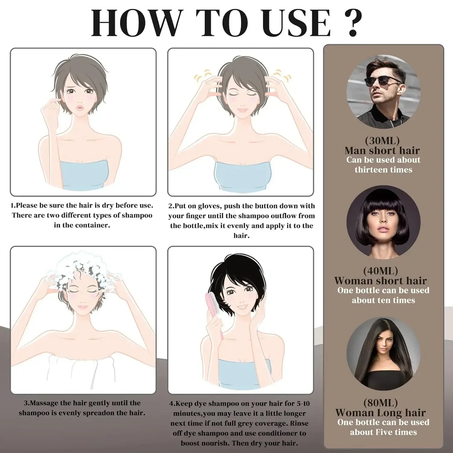 100ml/500ml Hair Dye Shampoo 3in1 Darkening Hairs Instant Gray To Black Polygonum Multiflorum Natural Coloing Cover Men Women