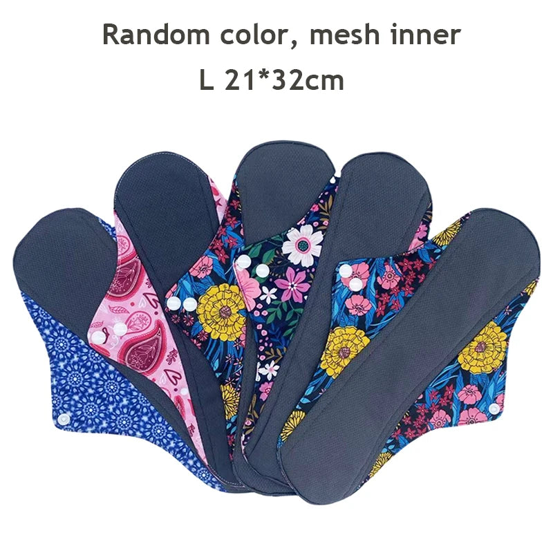 5PCS Small Medium Large Different Period Time Bamboo Reusable Menstrual Pads Washable Sanitary Towels for Lady Women Daily Night