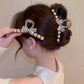 Luxury Gold Crystal Bow Pearl Hair Claw Clip, Elegant Rhinestone Decorated Non-Slip Jaw Clip, Glamour Hair Accessory for Women