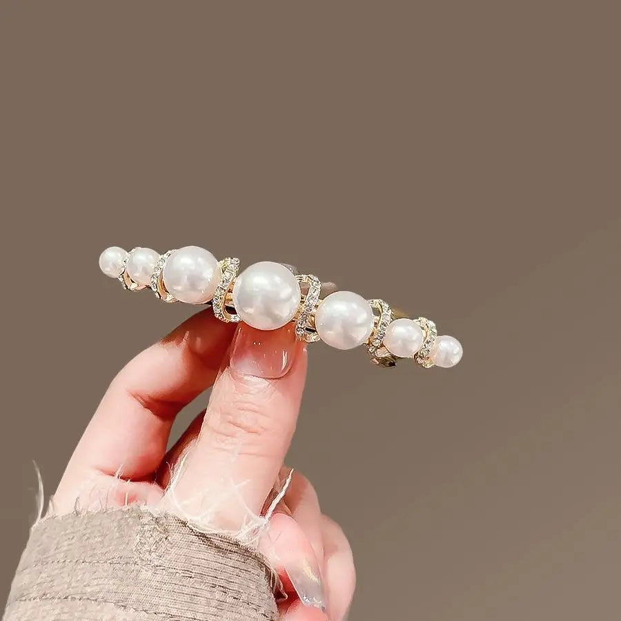 Exquisite Side Pearl Hairpin Hair Clip for Women, New Niche High-End Horizontal Clip for the Back of the Head, Half-Tied Spring