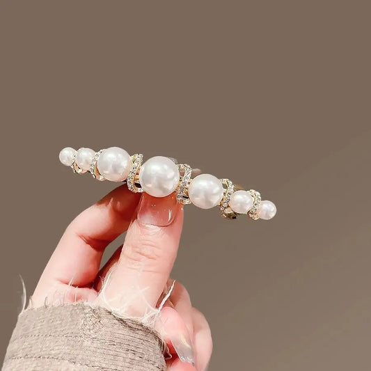 Exquisite Side Pearl Hairpin Hair Clip for Women, New Niche High-End Horizontal Clip for the Back of the Head, Half-Tied Spring