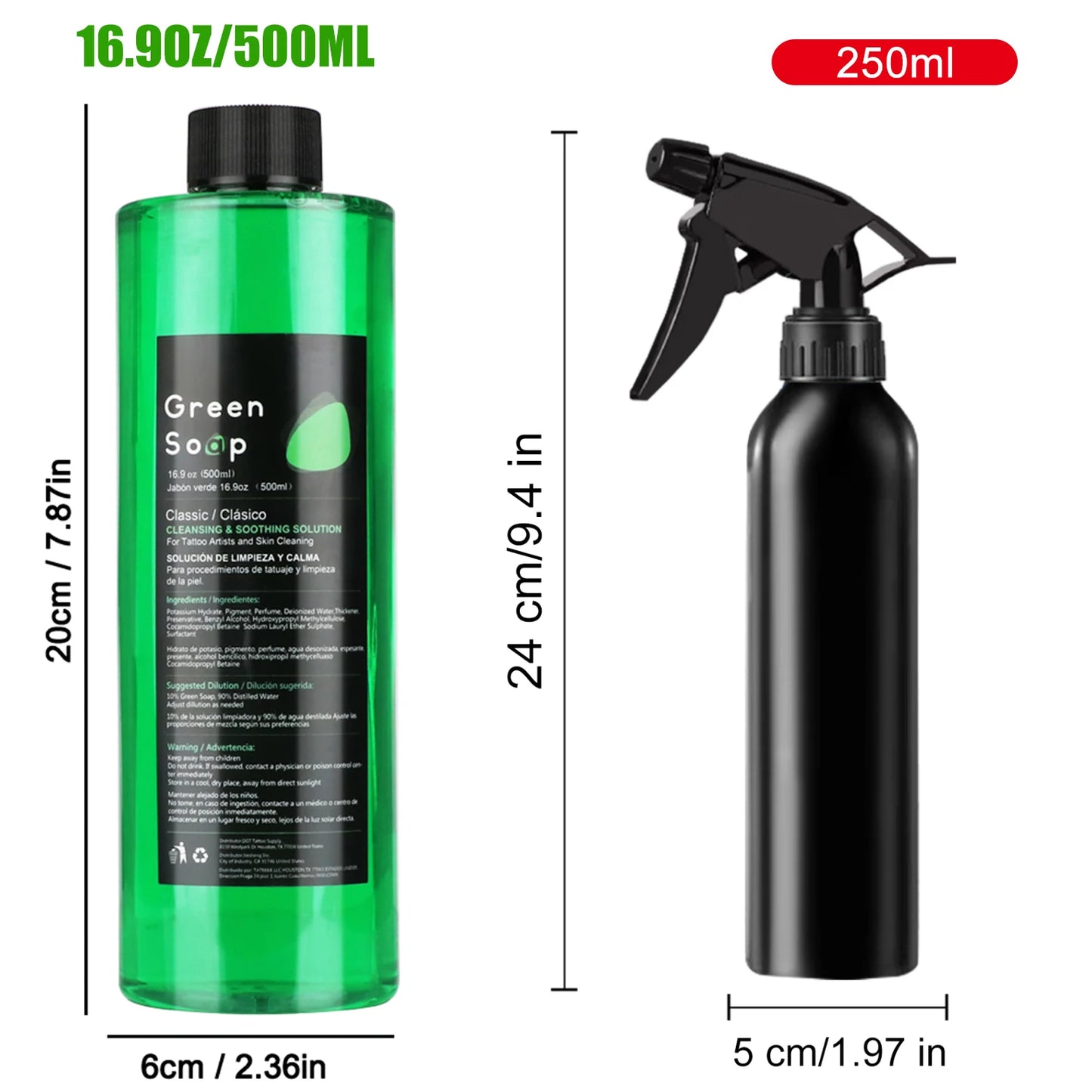 Tattoo Green Soap and Blue Soap - Super Concentrated Tattoo & Piercing Cleanser for Tattoo Studios, Tattoo Artist & Beginner