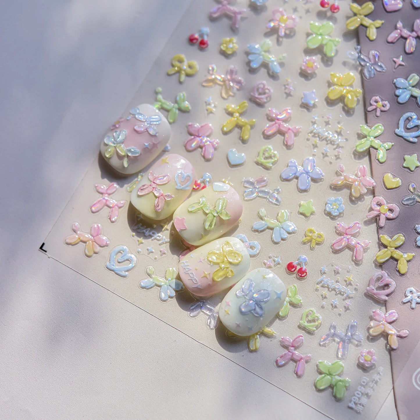1pcs Cute Small Cat Claw Cherry Nail Art Charms Stickers Shiny 5D Jelly Cherry Pudding Bows Design Adhesive Sliders Nail Decals