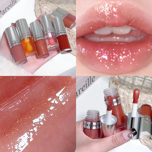 Shiny Lip Moisturizing Serum Crystal Lip Gloss Jelly Lip Oil Long Lasting Liquid Lipstick Hydrating Plumping Tinted Lips Makeup