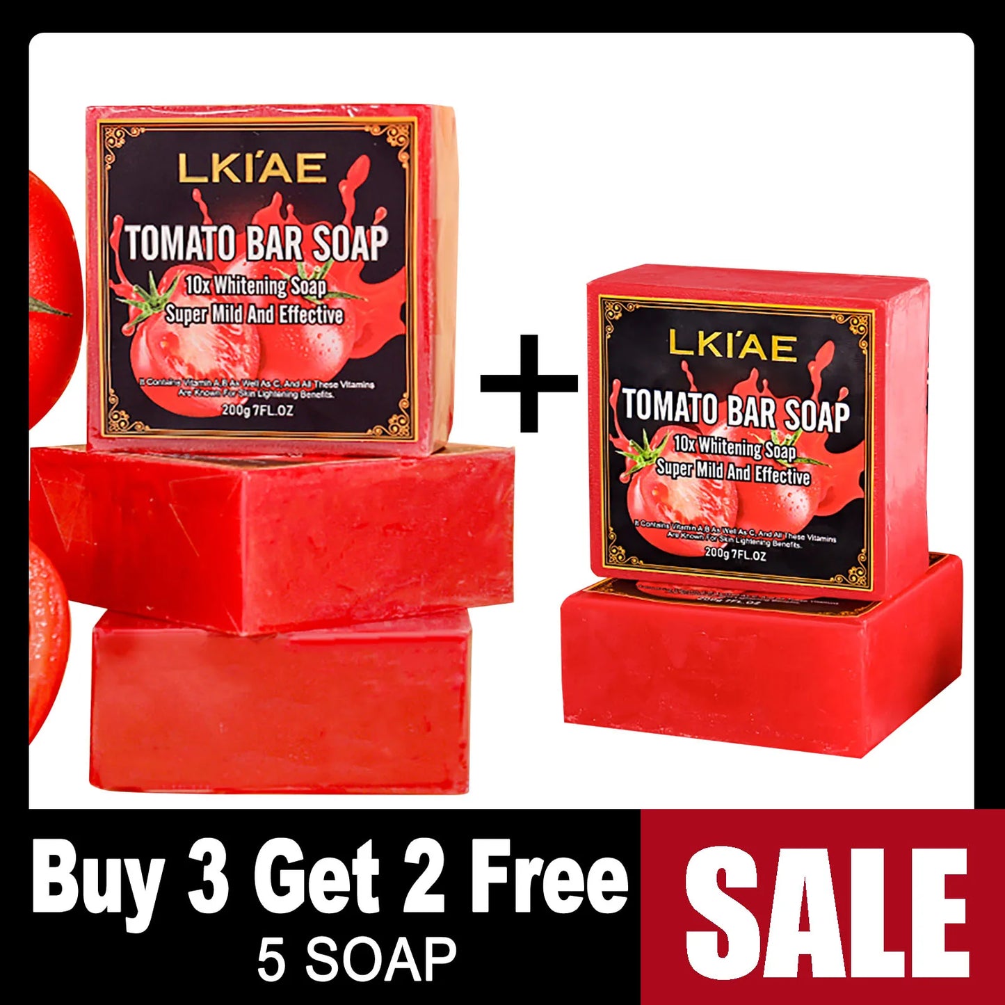LKIAE Brand Tomato Fruit Scented Handmade Natural Bar Soap, For Face, Body, Whitening, Oil Control, Brightens, Shrink Pore, 200g