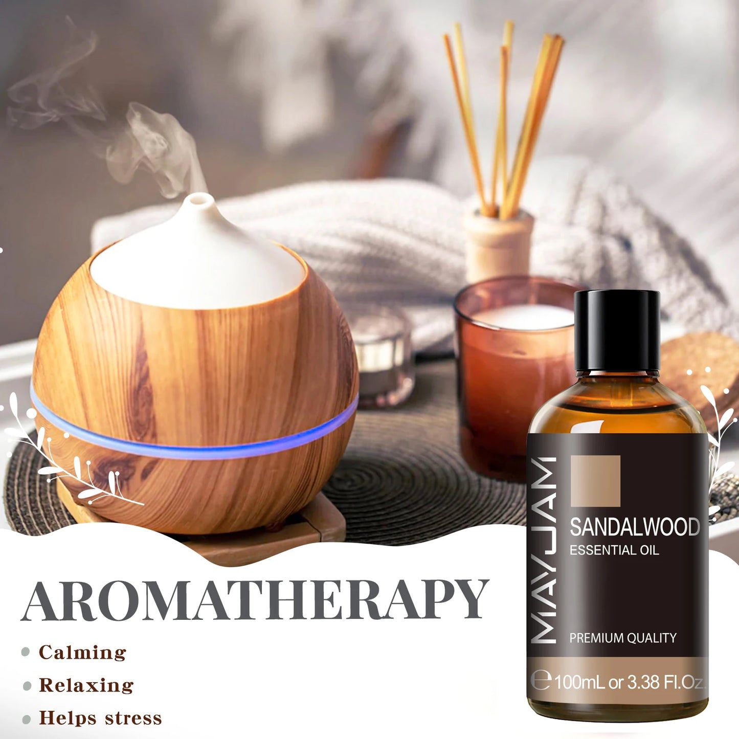 MAYJAM 1PCS 100ML Essential Oil with Dropper Sandalwood Lavender Eucalyptus Vanilla Aroma Oil For Humidifier Scent Candle Burner