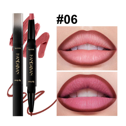 HANDAIYAN 2 in 1 Double-end Matte Lipstick Pencil Lipliner Waterproof Long Lasting Matte Lip Liner Pen 6 Colors Lipsticks Makeup