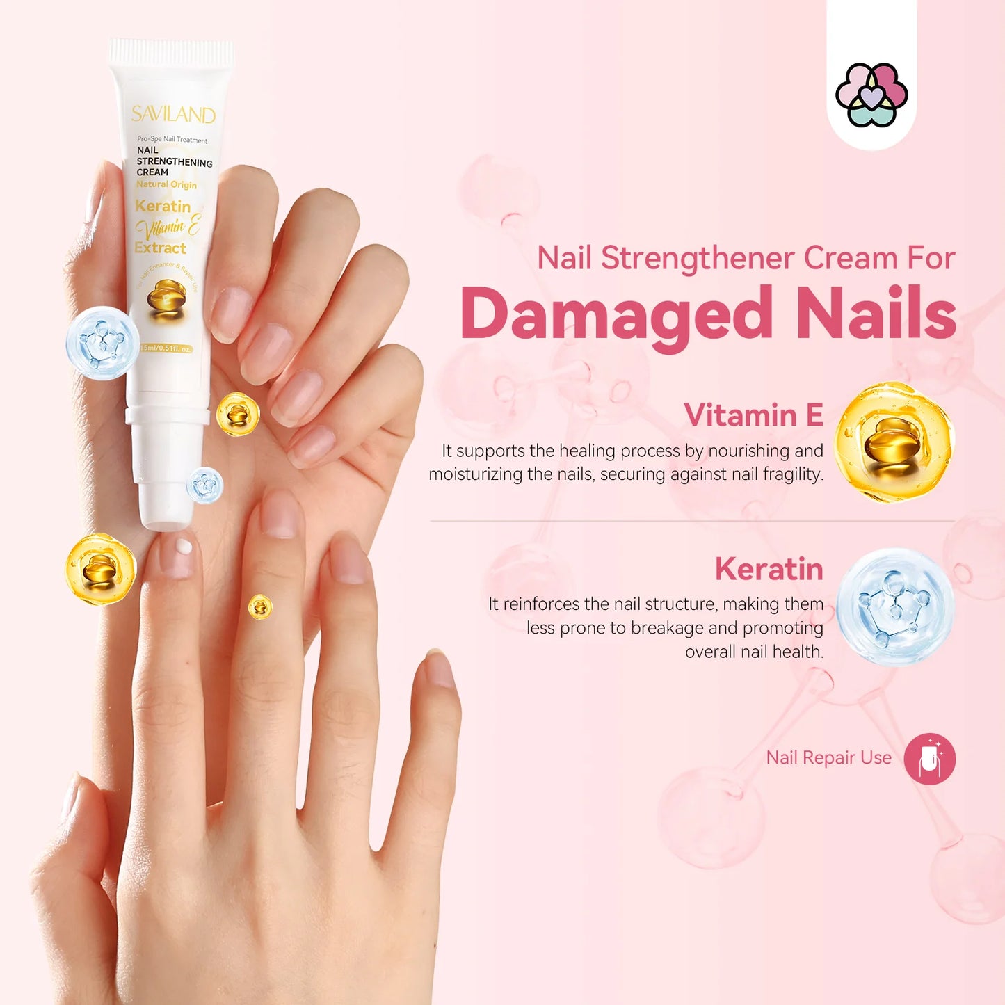 SAVILAND Nail Strengthener with VE and Keratin for Damaged Nails Strengthens Nails And Cuticles Protector Finger Nail Care