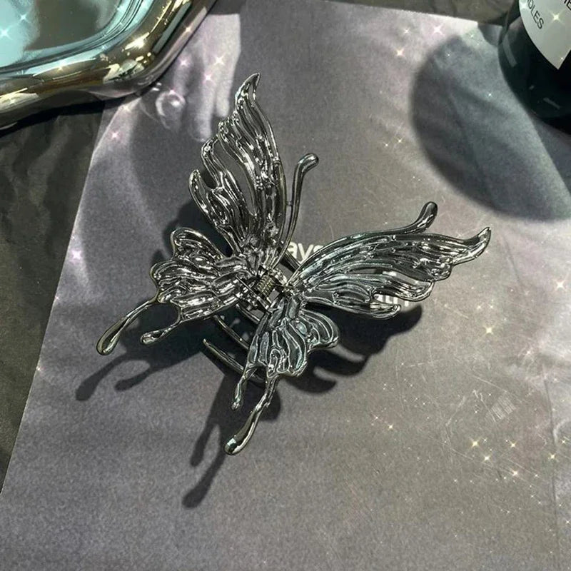 1/2/3 Pcs Large Hollow Butterfly Hair Claws for Women Black Silvery Cool Metal Style Fashion Shark Clips Head Accessories Set