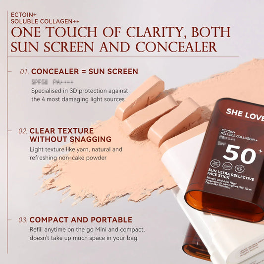 Sun Ultra Reflective Face Stick Sunscreen Foundation Lightweight Natural Longlasting Matte Eraser High Full Coverage Face Makeup