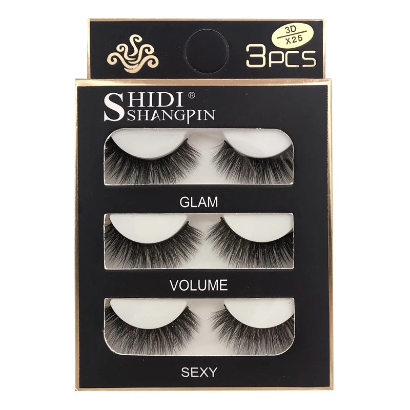 Faux Cils 3 Pairs False Eyelashes Natural Long 3D Mink Lashes Soft Fluffy Wispy Handmade Fake Lashes Eye Makeup Tools Maquiagem