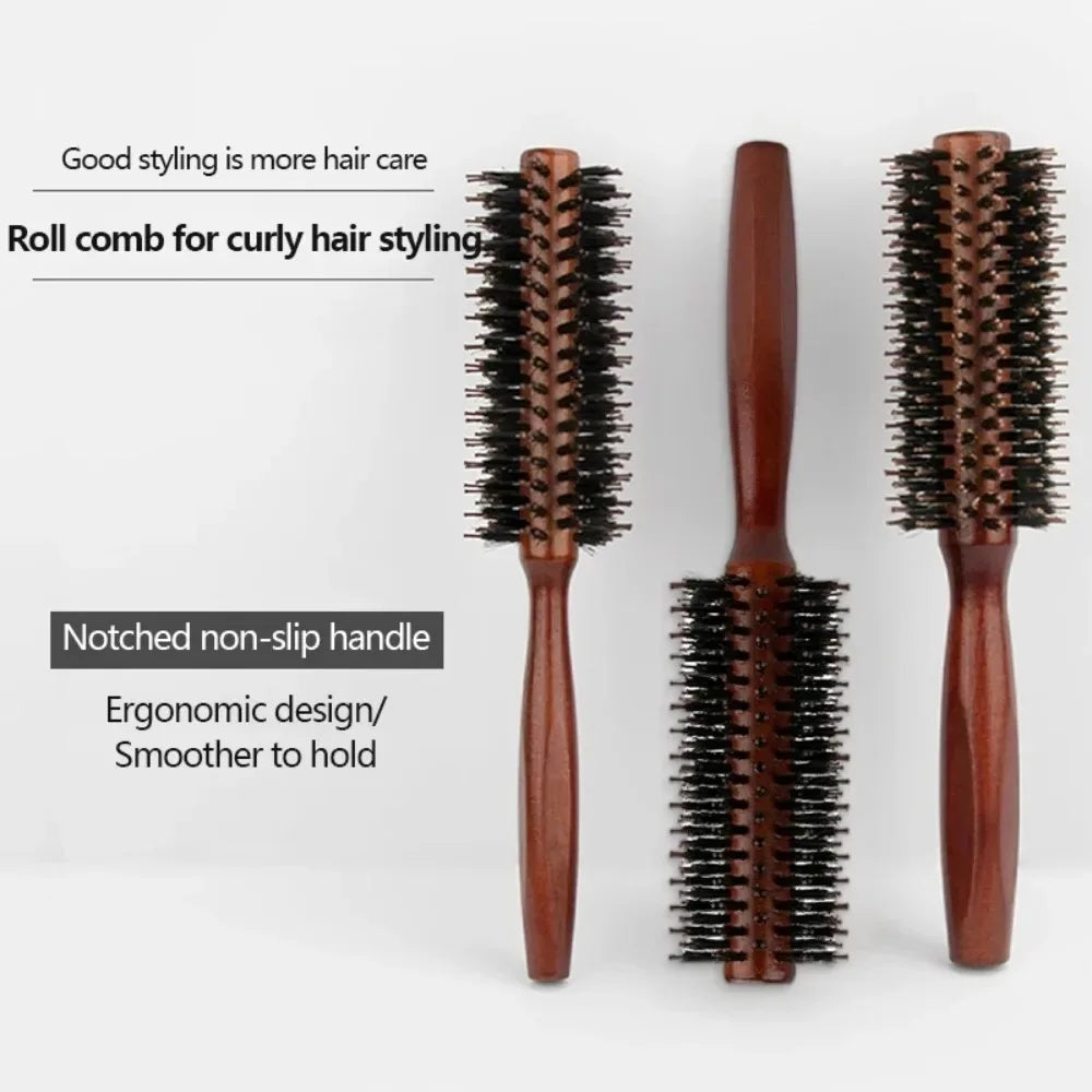 Boar Bristle Round Hair Brush Set Nylon Pin Wooden Handle for Straightening Curling Volumizing Detangling  Salon Styling Tools