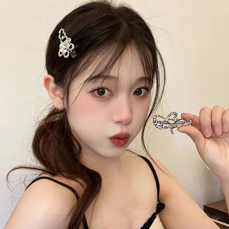 Y2K Irregular Liquid Metal Hairpin Butterfly Zircon Hair Clips Girl Fashion Silver Bang Clip For Women Hair Accessories
