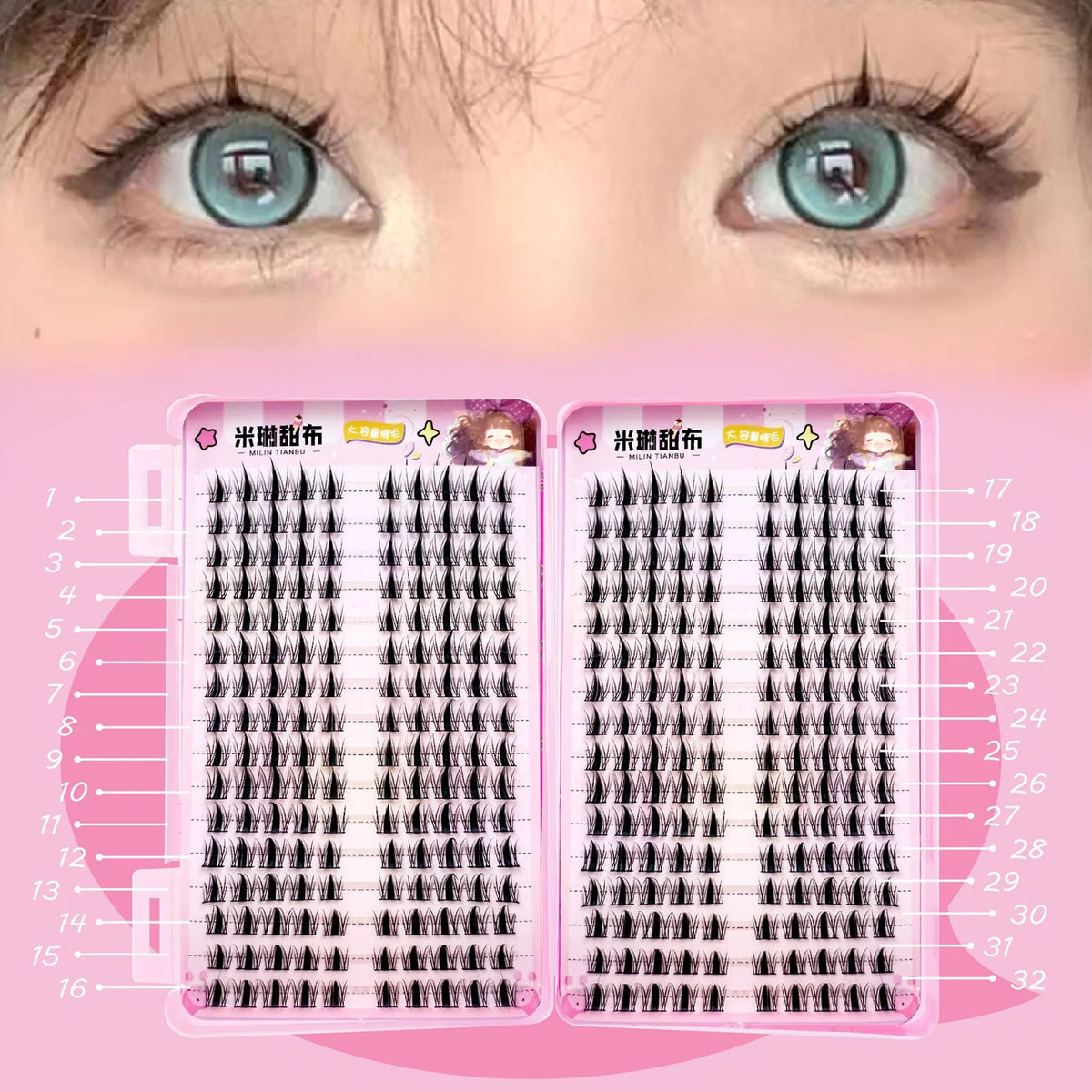 32Rows Anime Cosplay Korean Fake Eyelashes Set Black Volume Foxes False Lashes Extension Curling Girl Group Style Large Capacity