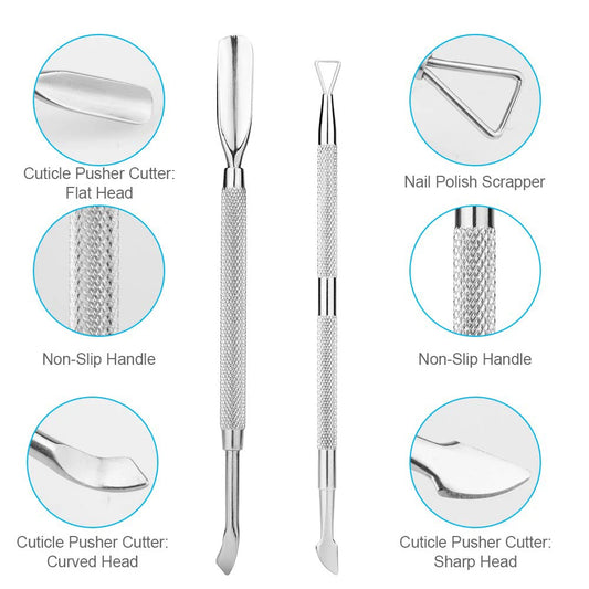 Cuticle Pusher and Cutter Set, Triangle Cuticle Nail Pusher Peeler Scraper, Professional Grade Stainless Steel Cuticle Remover