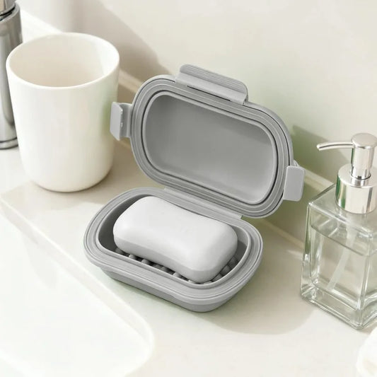 Travel Portable Flip Top Soap Dish with Lid-Leak Proof Bar Soap Container Flip Top or Fold Flat for Travel Hotel