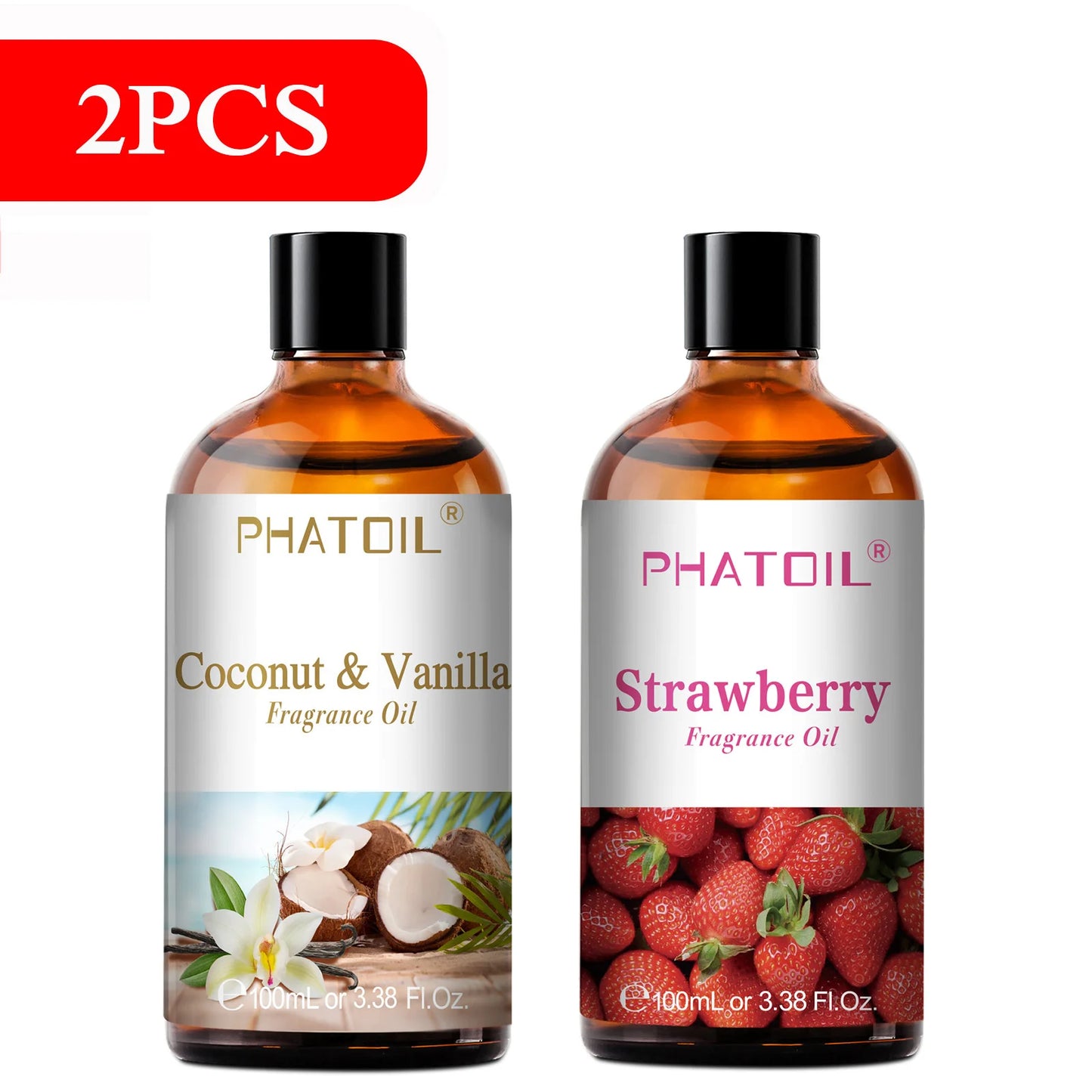 PHATOIL 100ml Sweet Fruity Fragrance Oil for Diffuser Candles Making -Coconut & Vanilla Strawberry Lemon Peach Pear Aroma Oil