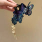 New Chinese Style Kniting Butterfly Hair Claws Women's Purple Long Flower Tassel Shark Grab Clips Vintage Hanfu Headpiece W