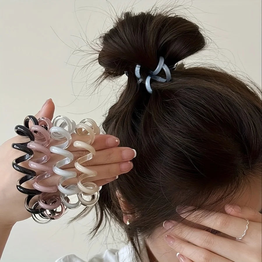 3pcs Elegant Spiral Hair Scrunchies - High Elasticity, Stylish Phone Cord Headbands, Perfect for Spring & Summer