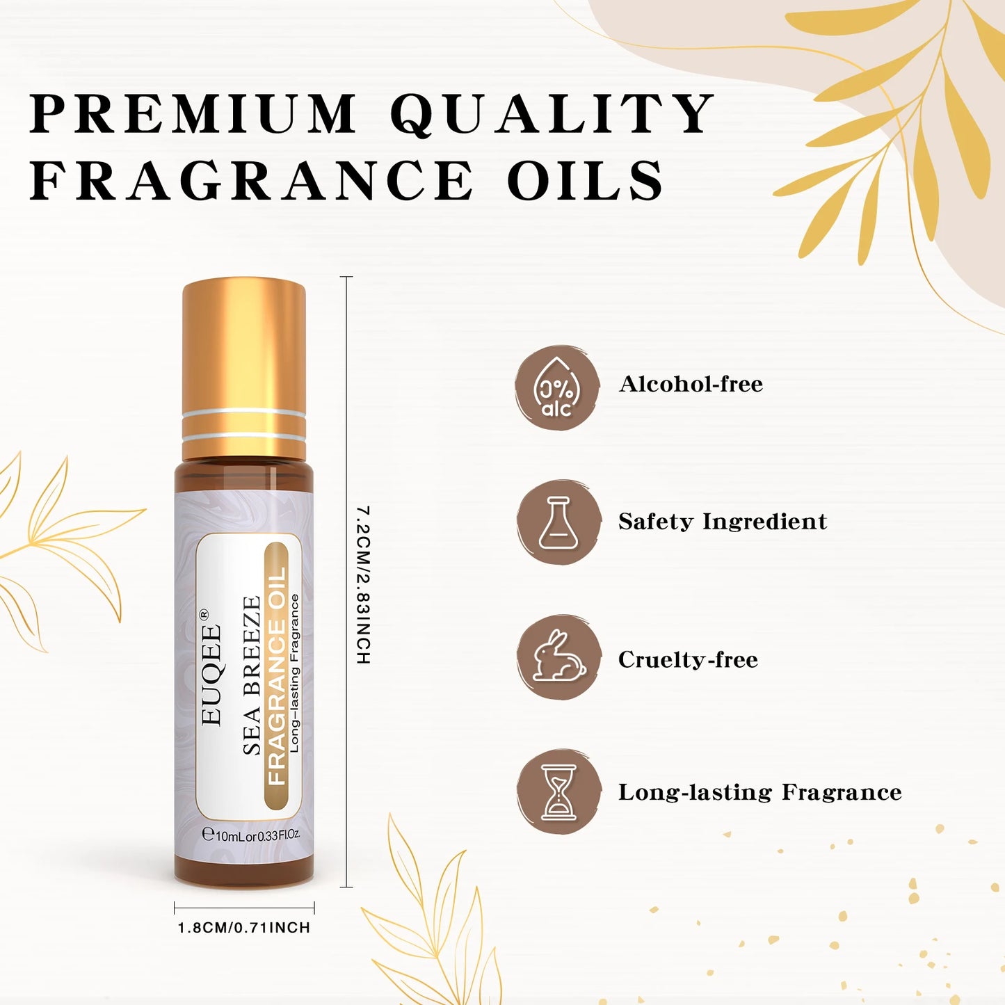 EUQEE 10ml Roll-On Fragrance Oil for Skin Sea Breeze White Musk Coconut & Vanilla Bubble Gum Green Tea Long Lasting Scent