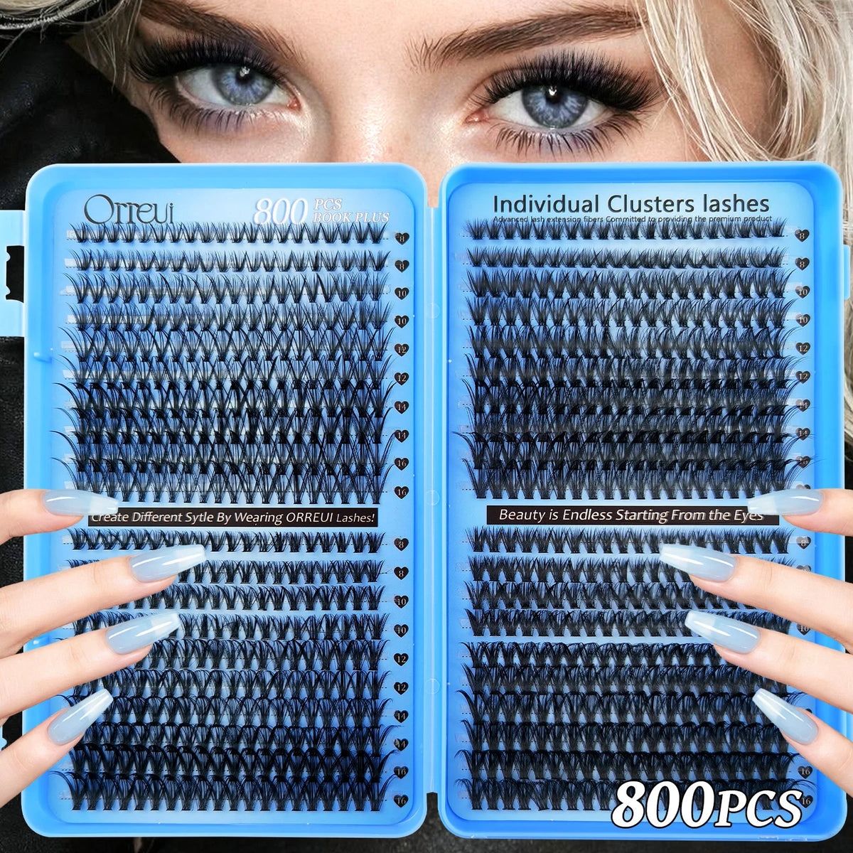 800Pcs Individual Cluster Lashes D Curl 30D 40D 50D 60D Mixed 8-16mm DIY Lash Extensions Wispy Volume False Eyelashes