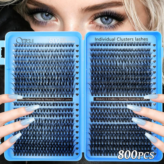 800Pcs Individual Cluster Lashes D Curl 30D 40D 50D 60D Mixed 8-16mm DIY Lash Extensions Wispy Volume False Eyelashes