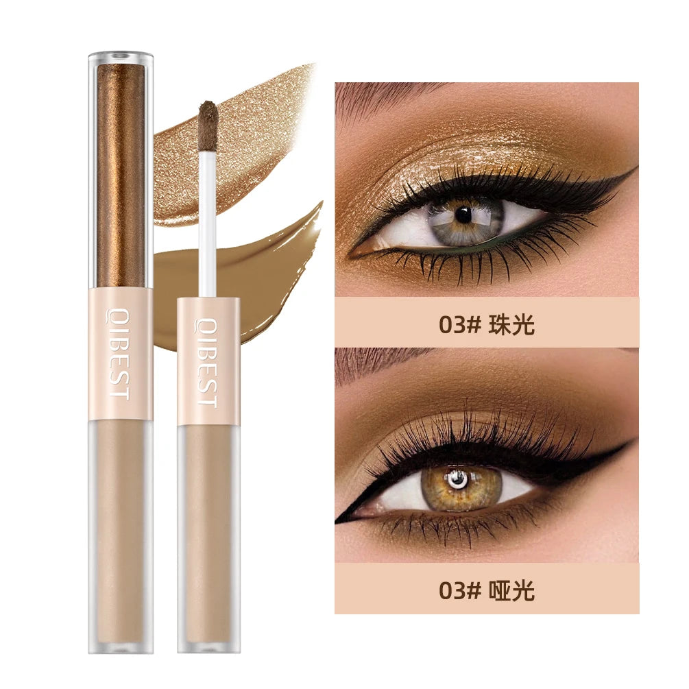 QIBEST Double-ended Flash Liquid Eyeshadow Contour Blush Pigment Silk Flash Matte Natural Blush Makeup Cream