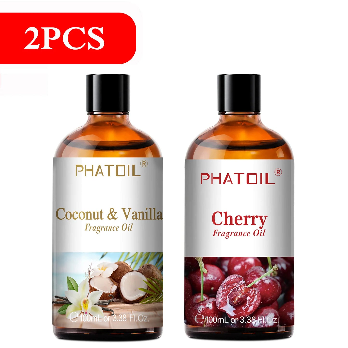 PHATOIL 100ml Sweet Fruity Fragrance Oil for Diffuser Candles Making -Coconut & Vanilla Strawberry Lemon Peach Pear Aroma Oil