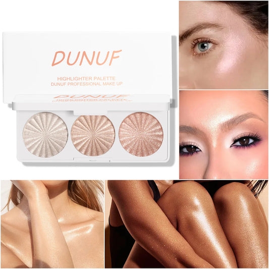 3 Colors Face Glitter Gold Highlighter Palette Makeup Waterproof Shimmer Powder Highlight Face Brighten Contour Body Illuminator