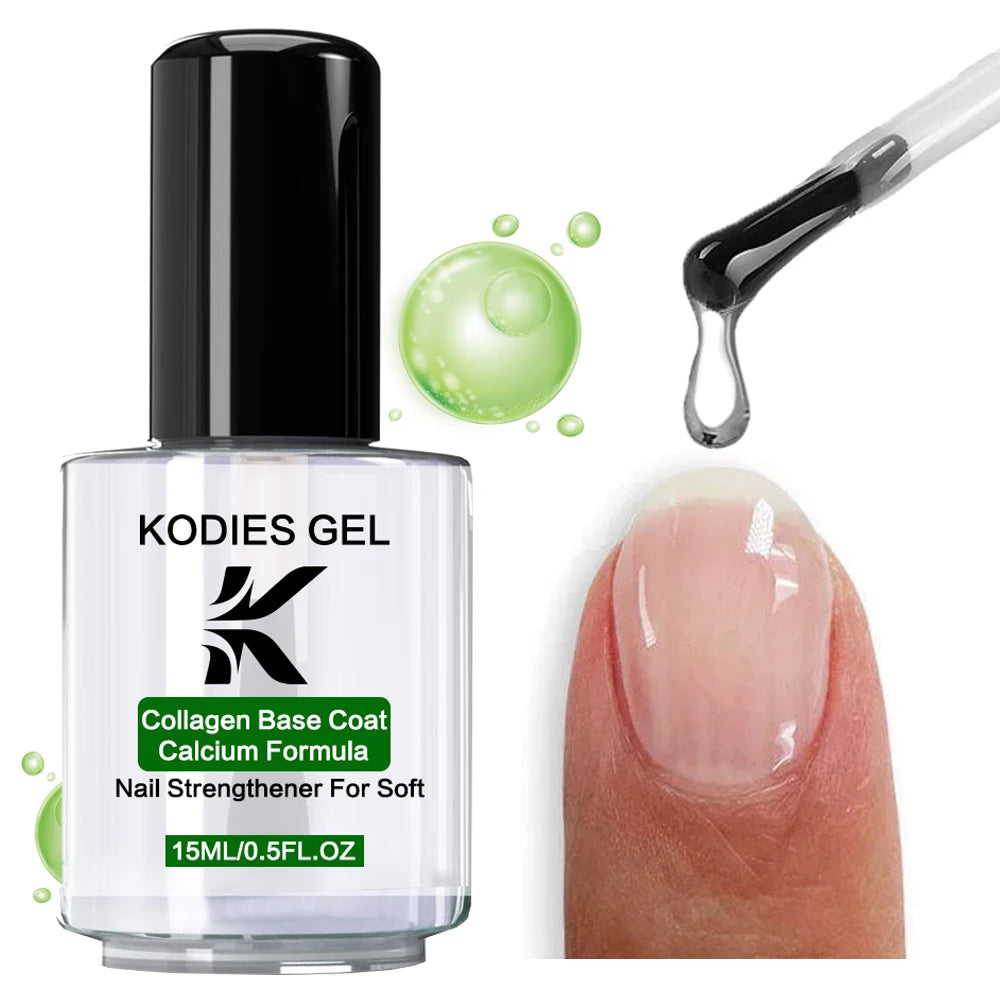 KODIES GEL Collagen Base Coat Nail Strengthener Quick Dry Nail Growth Hardener Clear Protein Keratin Formula Base Oil Repair