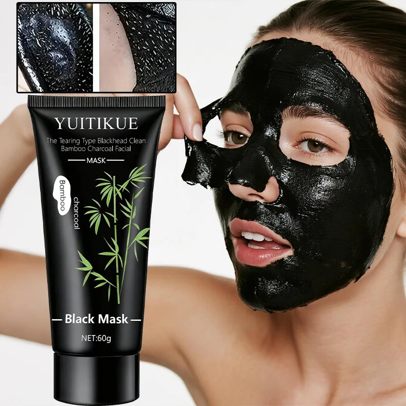 YUITIKUE Bamboo Charcoal Black Mask 60g - Tearing Type Deep Cleanse, Blackhead Removal for Clear Skin