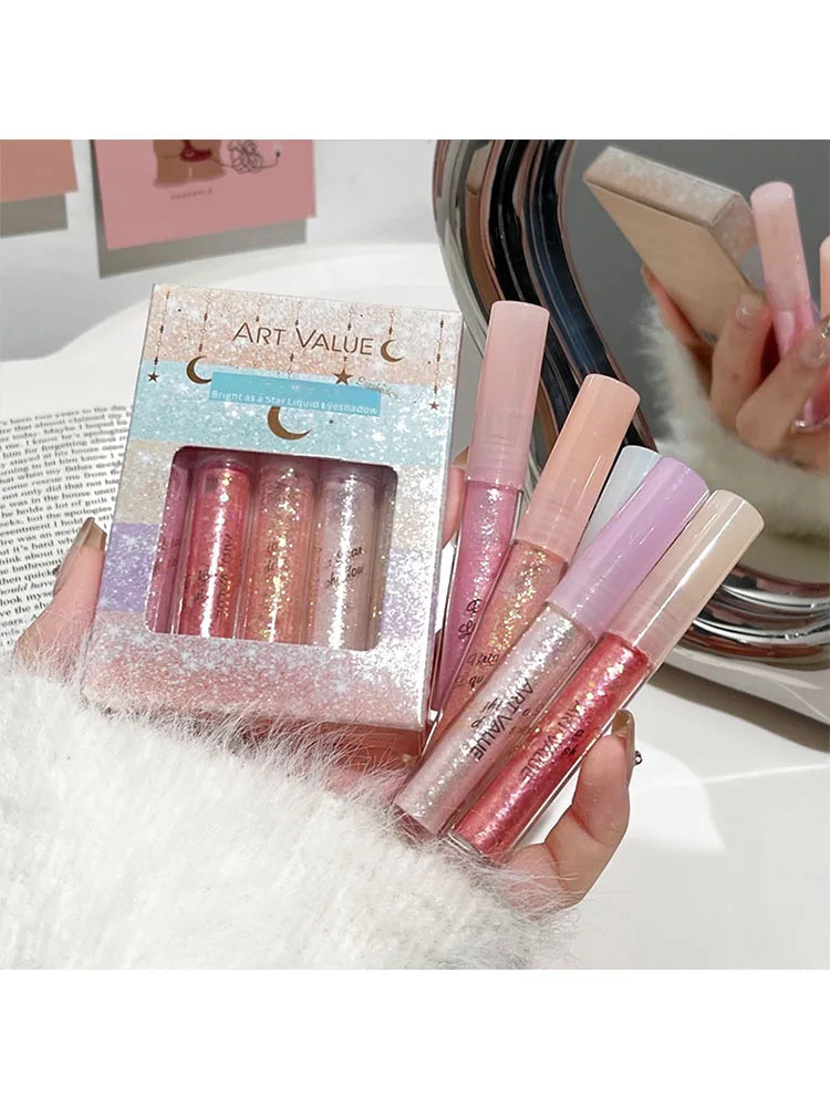 Liquid Eyeshadow Set Waterproof Long Lasting Pearlescent Shimmer Pearl Sparkle Glitter Eye Shadow Silkworm Korean Cosmetics