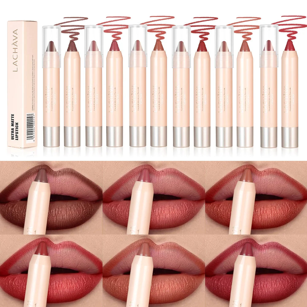 Lipstick & Lip Liner Pencil 2-in-1, Ultra Matte Lip Makeup, Smooth Glide, Buildable Color, Travel Friendly Lip Crayon