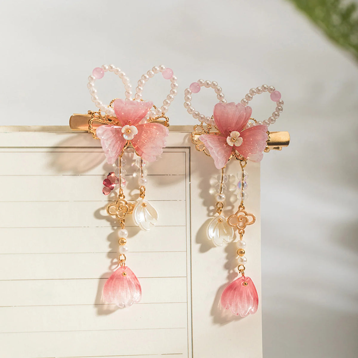 2pcs Chinese Hanfu Hair Clips Hairpins Flower Girls Pink Barretes Crystal Tassel Children Hair Accessories Jewelry Headwear