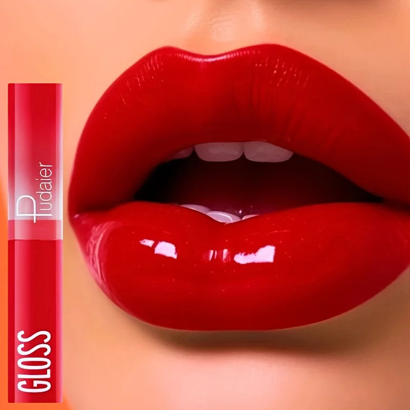 Waterproof Lipstick with Glass Mirror and Plumping Effect Non-Stick Nude Shades,Matte Lip Gloss For Plumper Looking Lips