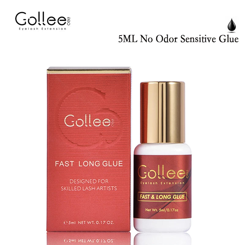 Gollee Eyelash Glue 0.5s Fast Dry Low Humidity Eyelashes Extension Glue Black Hypoallergenic Strong Lash Glue Waterproof Makeup