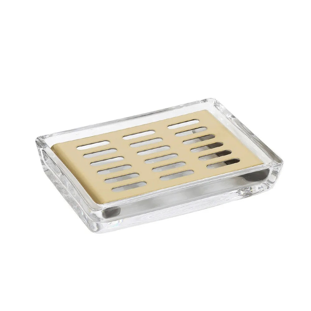 Light Luxury Stainless Steel Glass Soap Dish Draining Rack Rectangular Soap Holder Dual Layer Self Draining Soap Case Bathroom