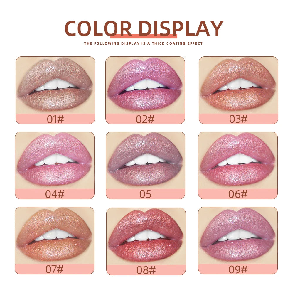 QIBEST 9Pcs/Sets Glitter Lip Glaze Liquid Lipstick Set Shine Lip Gloss Gift Box Natural Moisturizer Waterproof Lips Makeup