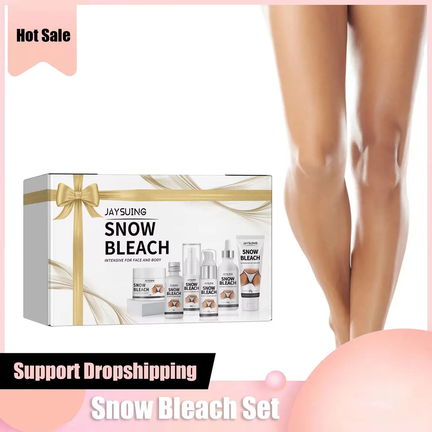 Snow Bleach Cream Private Parts Brighten Fast Bleaching Underarm Knee Dark Sp-ot Remove Mel-anin Body White-ning Serum Cream Set
