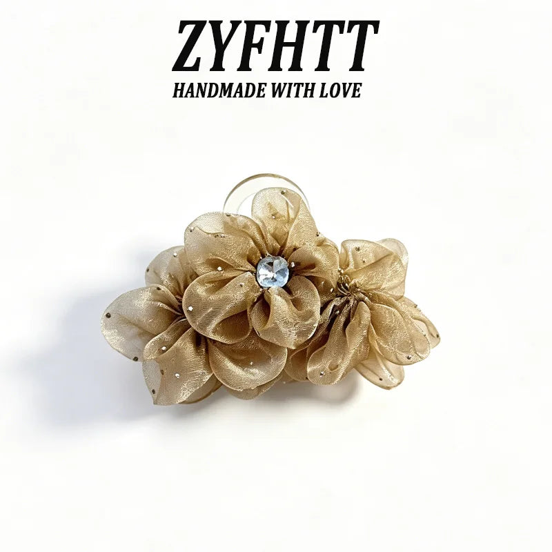 1/3pcs ZYFHTT Rhinestone Mesh Flower Hair Clip Claw for Woman Elegant Shark Clip Fashion Girl Hair Clamp Hair Accessories