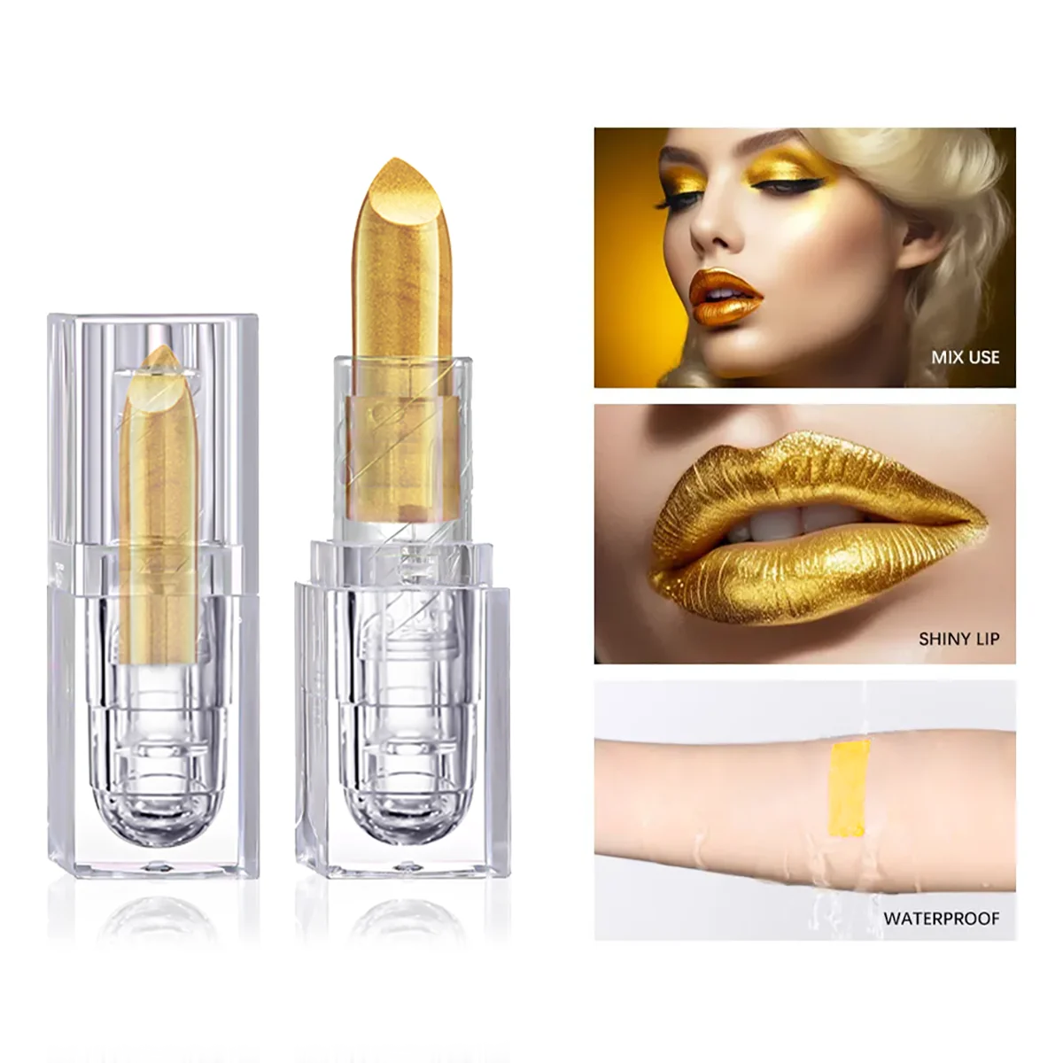 High-pigmented Gold Lipstick Shiny Metallic Matte Velvet Waterproof Long Lasting Sexy Gold Lip Gloss Women Lip Makeup