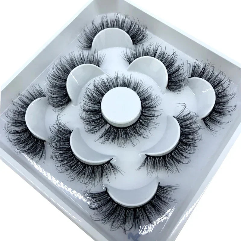 AMSDCN 5 Pairs 3d Mink Dramatic Volume Lashes Bulk Faux Thick Long Wispy Natural Mink Lashes Pack Short Wholesales Natural False