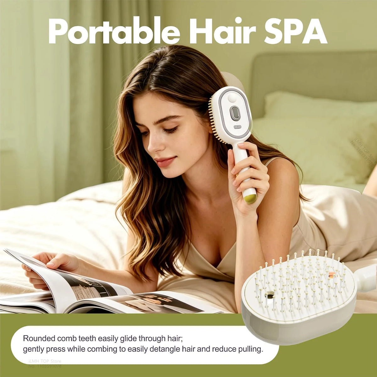 iLMH Electric Spray Hair Brush, Steamy Air Cushion Massage Comb, Self Cleaning Anti Static Detangling Brush for Women Hair
