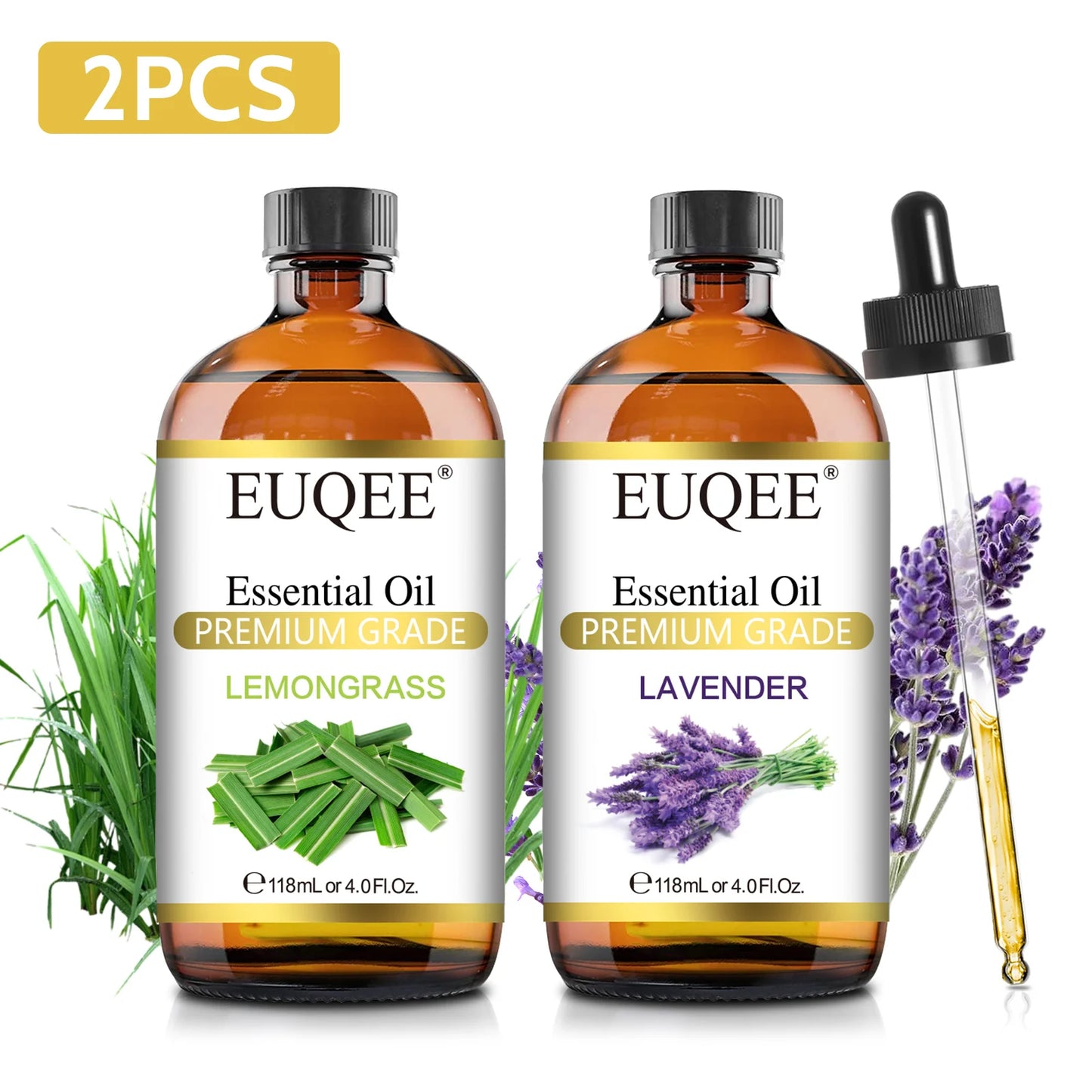 EUQEE 118ML Lavender Jasmine Eucalyptus Vanilla Peppermint Essential Oils with Glass Dropper For Humidifier Candle Making