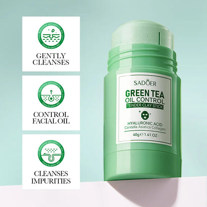 SADOER Green Tea Face Masks Stick Clay Mask Shrink Pores Deep Blackhead Remover Facial Cleansing Moisturizing