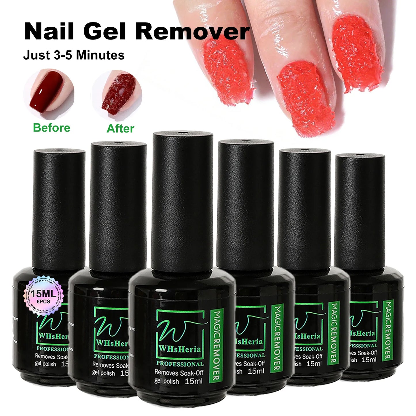 6pcs 15ml Gel Nail Polish Remover Soak-Off Gel Polish Remover, 1pc Removes Nail Polish In 2-5 Minutes 15ml 0.5fl.Oz