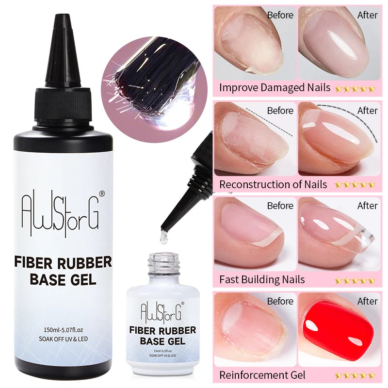 AWStorG 150ml Fiber Rubber Base Nail Repair Fix Crack Gel For Broken Nails Quick Building Construction Semi-permanent Varnish