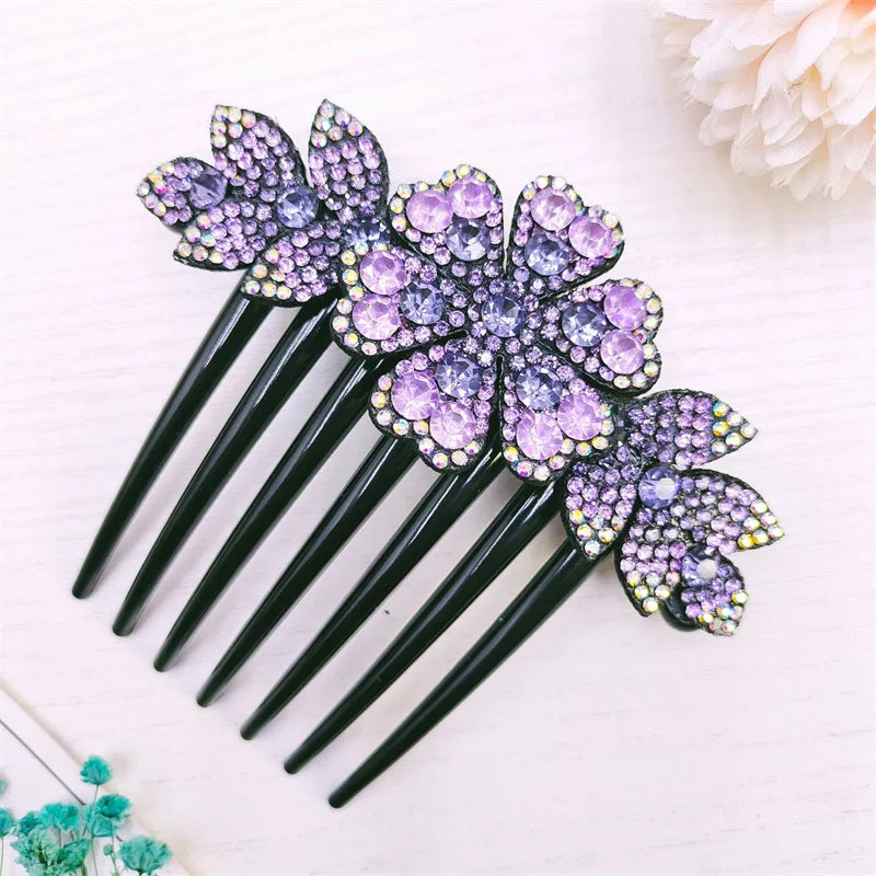 Crystal Rhinestones Flower Hair Combs Clip Vintage Hairpins Bridal Wedding Headdress Women Hair Accessories Disk Headwear Bnads