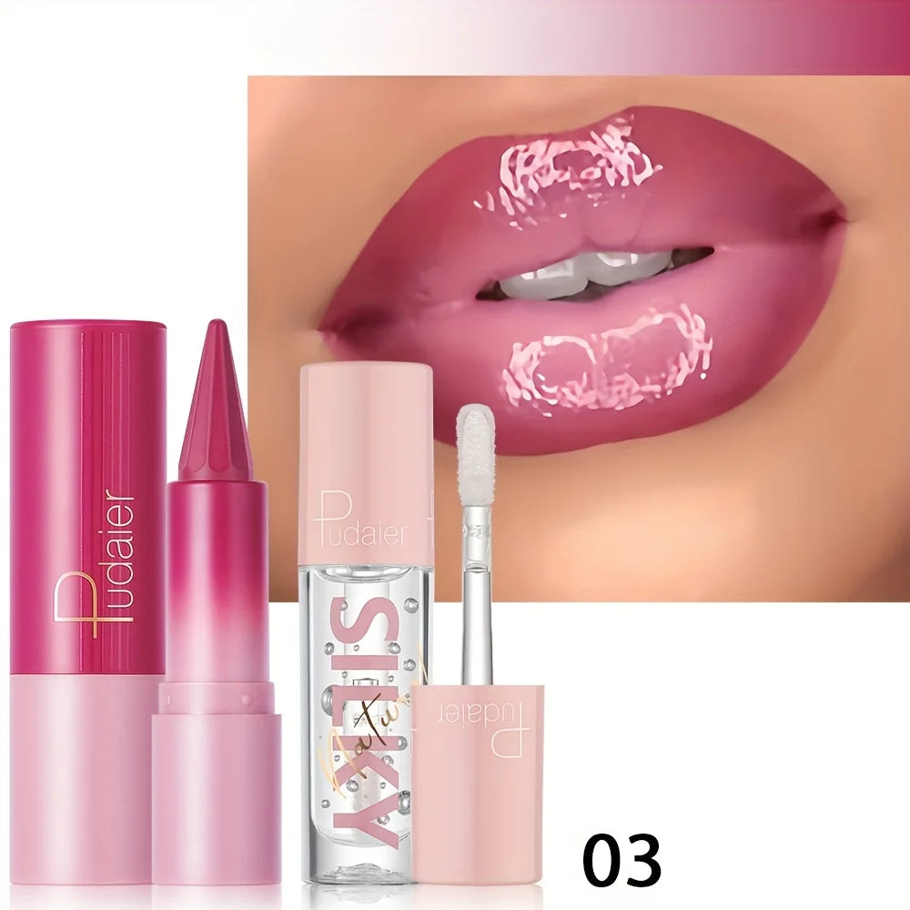 Silky lipstick and nourishing lip oil set, matte matte pointed lipstick, dual-purpose, Christmas gift choice.